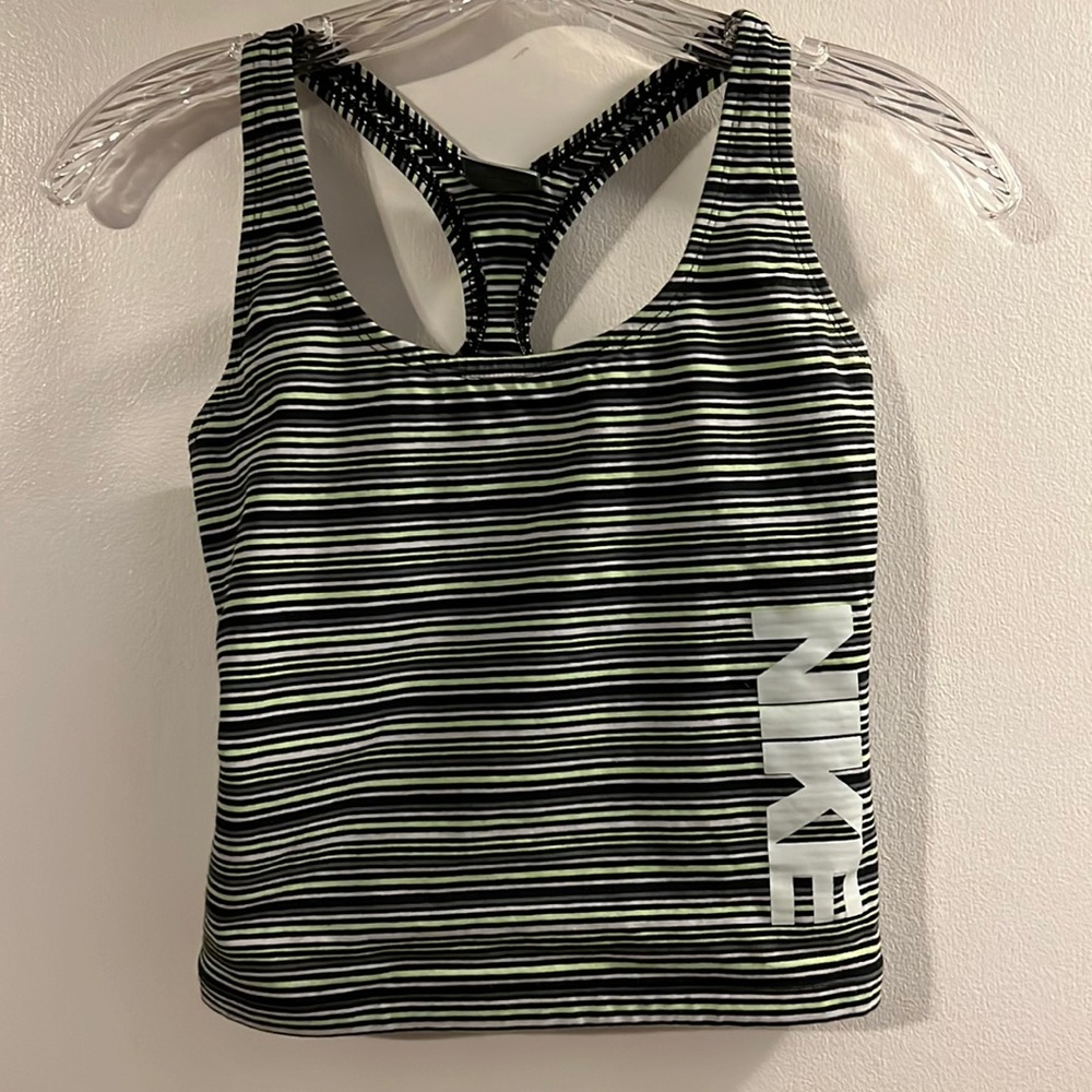 Nike Striped Racerback Tank Top in Black, White & Lime